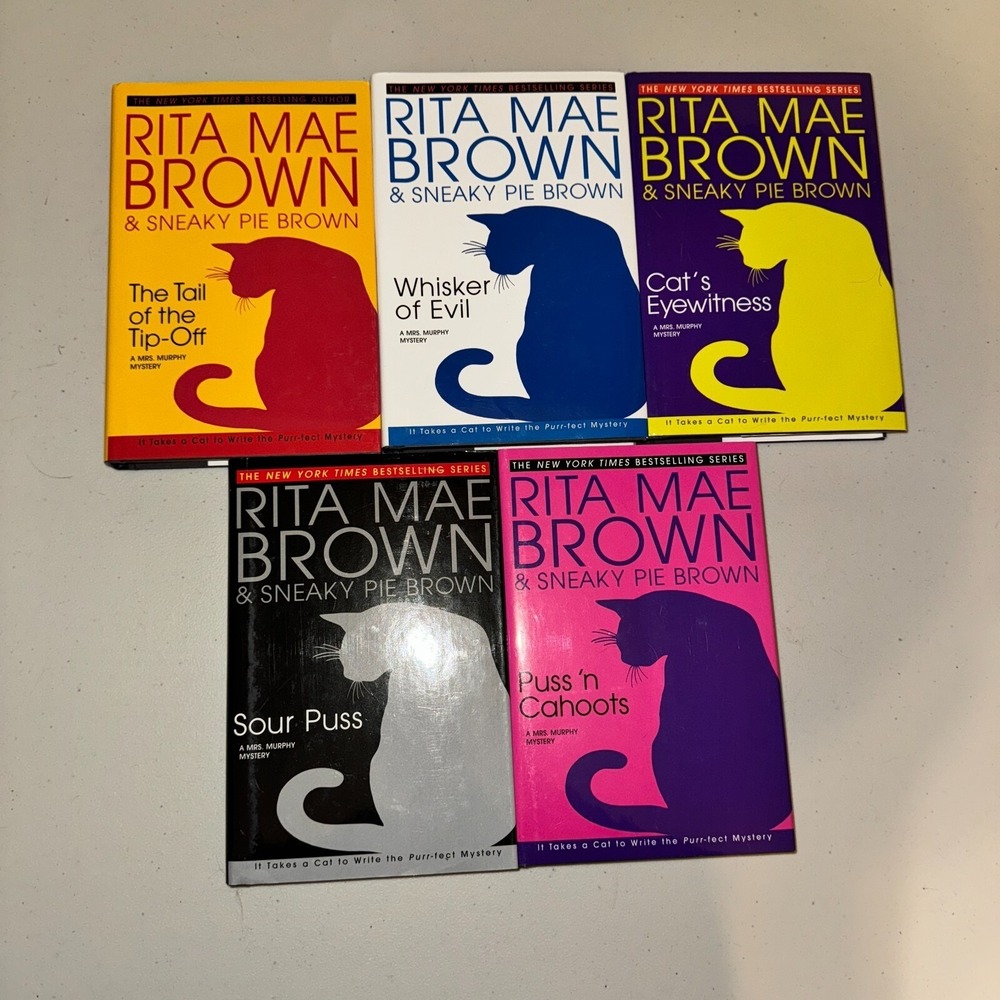 Lot 5 Mrs.‎ Murphy Mystery by Rita Mae Brown & Sneaky Pie Brown Hardcover Novel